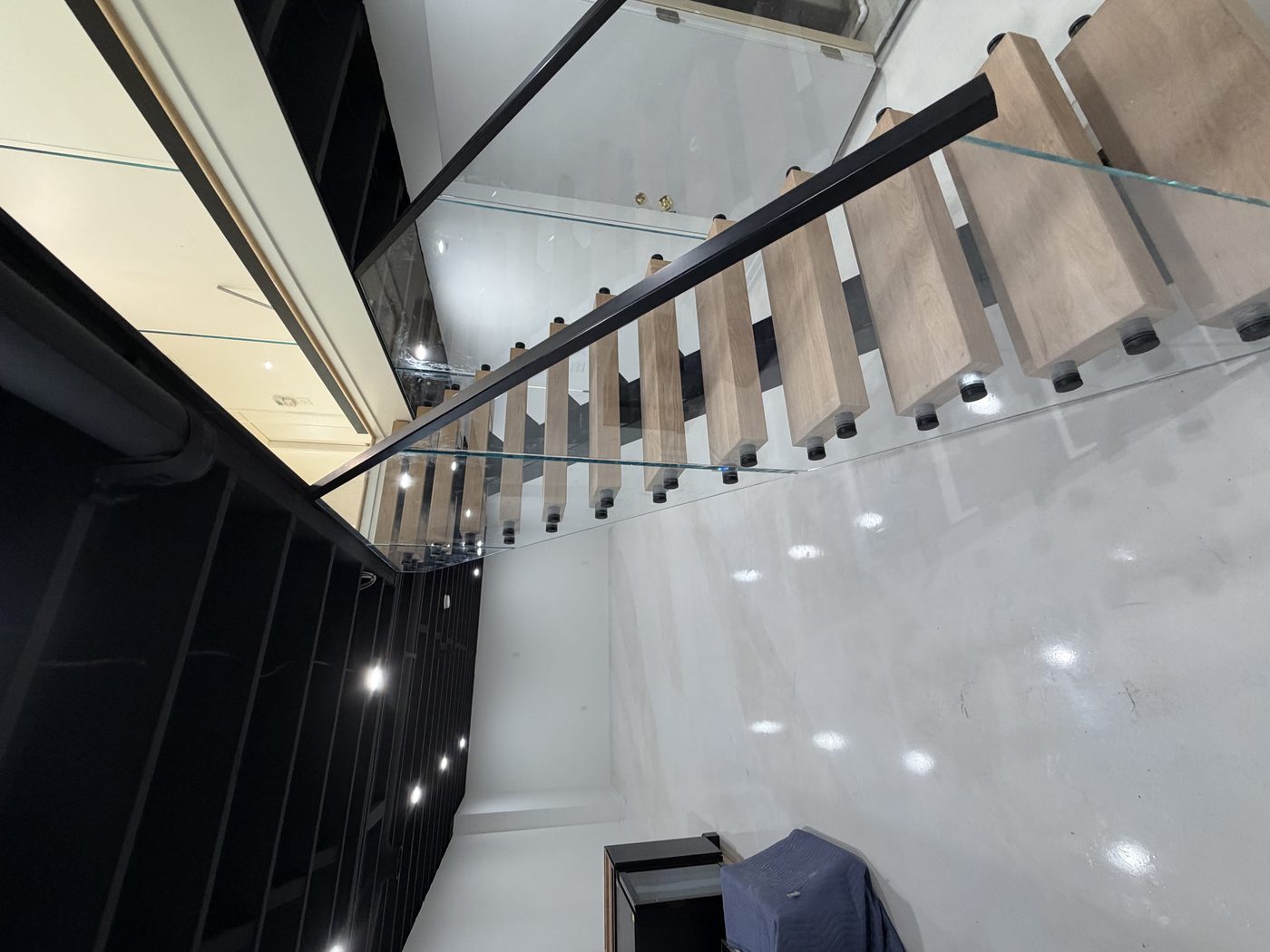 Custom staircase build close-up